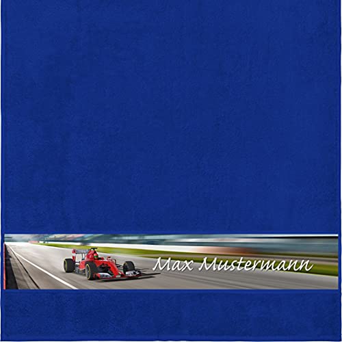 Manutextur Duschtuch mit Namen - personalisiert - Motiv Motorsport - viele Farben & Motive - Dusch-Handtuch - Royalblau - Größe 70x140 cm - persönliches Geschenk mit Wunsch-Motiv und Wunsch-Name von Manutextur