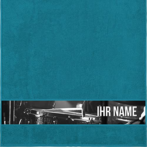 Manutextur Duschtuch mit Namen - personalisiert - Motiv Schlagzeug - viele Farben & Musik-Motive - Dusch-Handtuch - Petrol - Größe 70x140 cm - persönliches Geschenk mit Wunsch-Motiv und Wunsch-Name von Manutextur