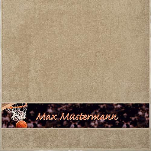 Manutextur Duschtuch mit Namen - personalisiert - Motiv Sport - Basketball - viele Farben & Motive - Dusch-Handtuch - beige - Größe 70x140 cm - persönliches Geschenk mit Wunsch-Motiv und Wunsch-Name von Manutextur