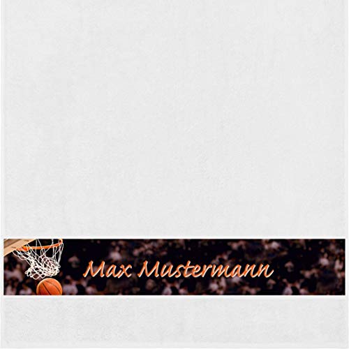 Manutextur Duschtuch mit Namen - personalisiert - Motiv Sport - Basketball - viele Farben & Motive - Dusch-Handtuch - weiß - Größe 70x140 cm - persönliches Geschenk mit Wunsch-Motiv und Wunsch-Name von Manutextur
