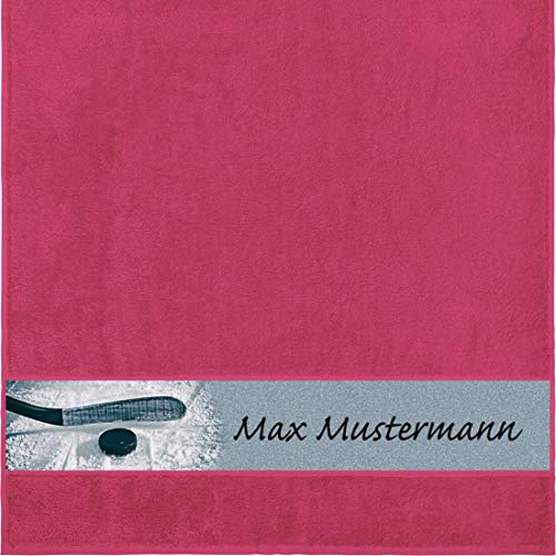 Manutextur Duschtuch mit Namen - personalisiert - Motiv Sport - Eishockey - viele Farben & Motive - Dusch-Handtuch - Fuchsia - Größe 70x140 cm - persönliches Geschenk mit Wunsch-Motiv und Wunsch-Name von Manutextur