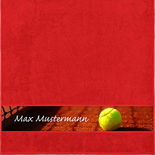 Manutextur Duschtuch mit Namen - personalisiert - Motiv Sport - Tennis - viele Farben & Motive - Dusch-Handtuch - rot - Größe 70x140 cm - persönliches Geschenk mit Wunsch-Motiv und Wunsch-Name von Manutextur