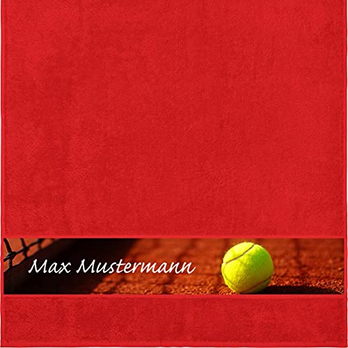 Manutextur Duschtuch mit Namen - personalisiert - Motiv Tennis - viele Farben & Motive - Dusch-Handtuch - rot - Größe 70x140 cm - persönliches Geschenk mit Wunsch-Motiv und Wunsch-Name von Manutextur