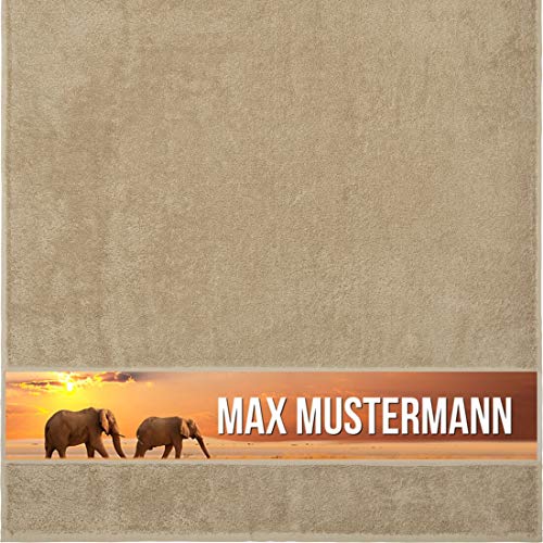 Manutextur Duschtuch mit Namen - personalisiert - Motiv Tiere - Elefant - viele Farben & Motive - Dusch-Handtuch - beige - Größe 70x140 cm - persönliches Geschenk mit Wunsch-Motiv und Wunsch-Name von Manutextur
