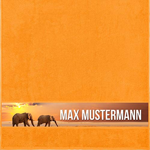 Manutextur Duschtuch mit Namen - personalisiert - Motiv Tiere - Elefant - viele Farben & Motive - Dusch-Handtuch - orange - Größe 70x140 cm - persönliches Geschenk mit Wunsch-Motiv und Wunsch-Name von Manutextur