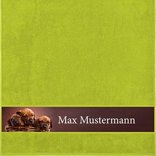 Manutextur Duschtuch mit Namen - personalisiert - Motiv Tiere - Hunde - viele Farben & Motive - Dusch-Handtuch - hellgrün - Größe 70x140 cm - persönliches Geschenk mit Wunsch-Motiv und Wunsch-Name von Manutextur