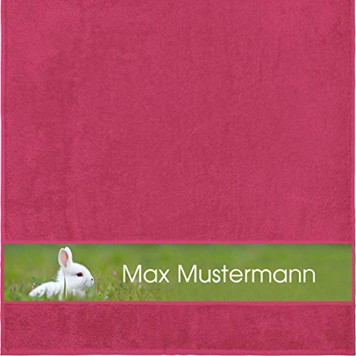 Manutextur Duschtuch mit Namen - personalisiert - Motiv Tiere - Kaninchen - viele Farben & Motive - Dusch-Handtuch - Fuchsia - Größe 70x140 cm - persönliches Geschenk mit Wunsch-Motiv und Wunsch-Name von Manutextur