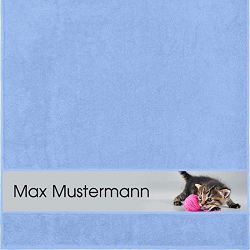 Manutextur Duschtuch mit Namen - personalisiert - Motiv Tiere - Katze - viele Farben & Motive - Dusch-Handtuch - hellblau - Größe 70x140 cm - persönliches Geschenk mit Wunsch-Motiv und Wunsch-Name von Manutextur