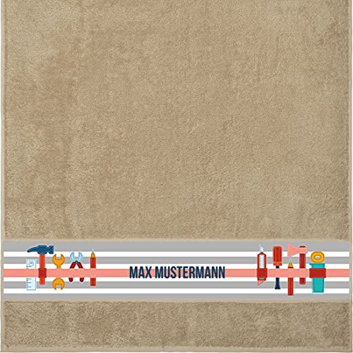 Manutextur Duschtuch mit Namen - personalisiert - Motiv Werkzeug - viele Farben & Motive - Dusch-Handtuch - beige - Größe 70x140 cm - persönliches Geschenk mit Wunsch-Motiv und Wunsch-Name von Manutextur