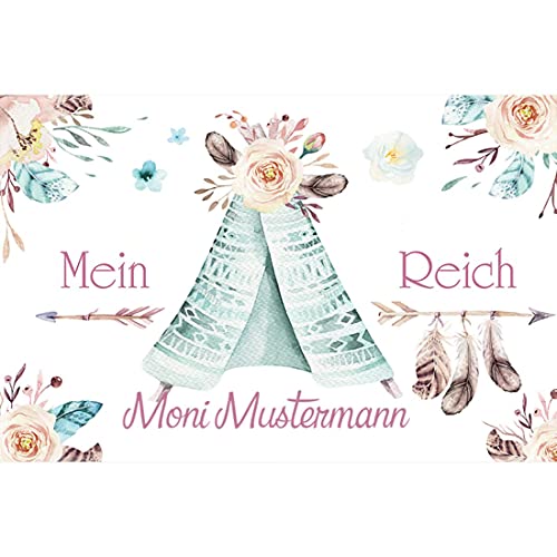 Manutextur Fußmatte mit Namen - Motiv Blumen-Zelt - viele Kinder-Motive - Schmutzfangmatte personalisiert - Größe 50x80 cm - persönliches & individuelles Geschenk von Manutextur