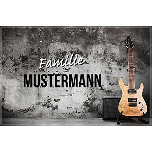 Manutextur Fußmatte mit Namen - Motiv E-Gitarre 4 - viele Musik-Motive - Schmutzfangmatte personalisiert - Größe 50x80 cm - persönliches & individuelles Geschenk von Manutextur