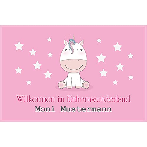 Manutextur Fußmatte mit Namen - Motiv Einhorn 1 - viele Kinder-Motive - Schmutzfangmatte personalisiert - Größe 50x80 cm - persönliches & individuelles Geschenk von Manutextur