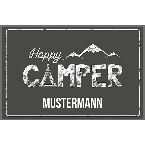 Manutextur Fußmatte mit Namen - Motiv Happy Camper - viele Urlaubs-Motive - Schmutzfangmatte personalisiert - Größe 40x60 cm - persönliches & individuelles Geschenk von Manutextur