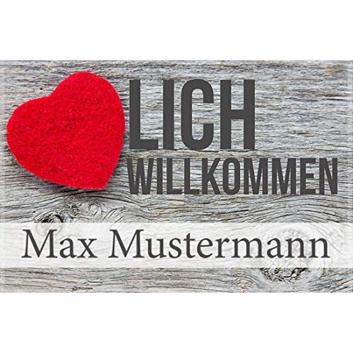 Manutextur Fußmatte mit Namen - Motiv Herzlich Willkommen - viele Motive - Schmutzfangmatte personalisiert - Größe 50x80 cm - persönliches & individuelles Geschenk von Manutextur