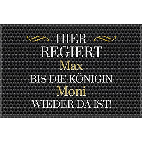 Manutextur Fußmatte mit Namen - Motiv Hier regiert Königin - viele Spruch-Motive - Schmutzfangmatte personalisiert - Größe 50x80 cm - persönliches & individuelles Geschenk von Manutextur