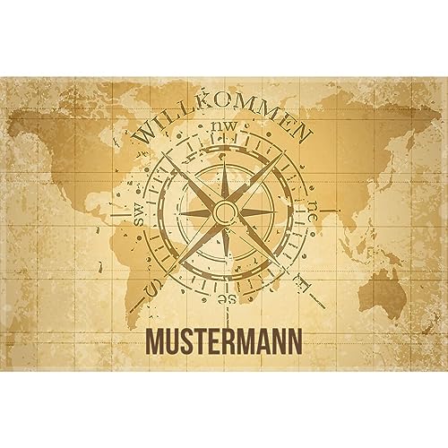 Manutextur Fußmatte mit Namen - Motiv Landkarte Kompass - viele Daheim-Motive - Schmutzfangmatte personalisiert - Größe 40x60 cm - persönliches & individuelles Geschenk von Manutextur