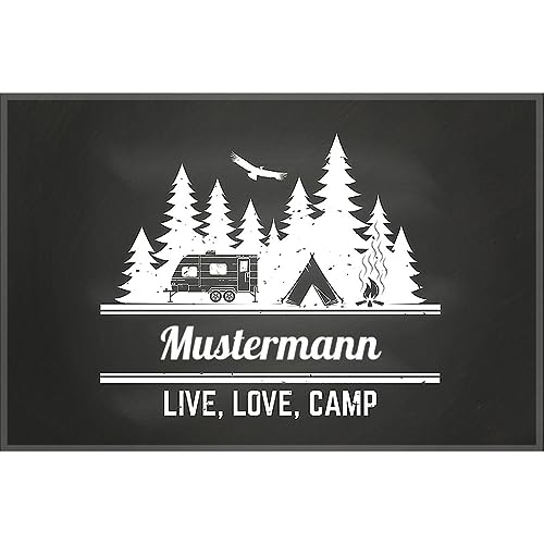 Manutextur Fußmatte mit Namen - Motiv Live Love Camp - viele Urlaubs-Motive - Schmutzfangmatte personalisiert - Größe 40x60 cm - persönliches & individuelles Geschenk von Manutextur