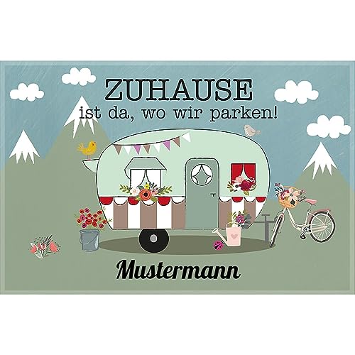 Manutextur Fußmatte mit Namen - Motiv Zuhause ist da... - viele Urlaubs-Motive - Schmutzfangmatte personalisiert - Größe 40x60 cm - persönliches & individuelles Geschenk von Manutextur