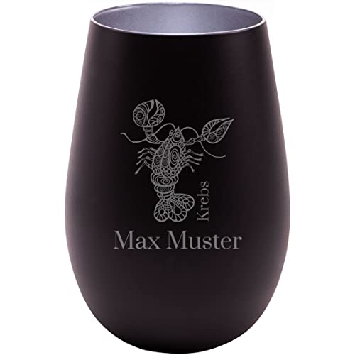 Manutextur Glas schwarz - Motiv Sternzeichen Krebs - graviert - personalisiert - persönliches Geschenk - schwarz/Silber - MotivNr 1000 von Manutextur