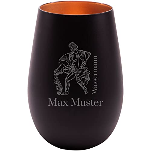 Manutextur Glas schwarz - Motiv Sternzeichen Wassermann - graviert - personalisiert - persönliches Geschenk - schwarz/Bronze - MotivNr 1007 von Manutextur