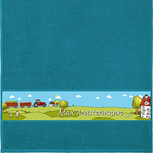 Manutextur Handtuch mit Namen - Motiv Kinder - Bauernhof - viele Farben & Motive - personalisiert - Petrol - Größe 50x100 cm - persönliches Geschenk von Manutextur
