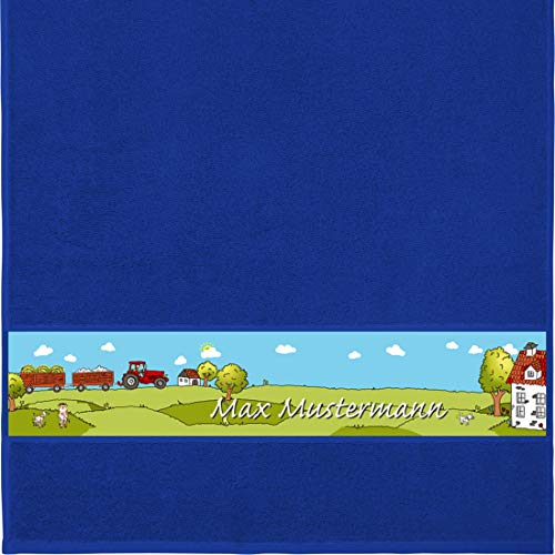 Manutextur Handtuch mit Namen - Motiv Kinder - Bauernhof - viele Farben & Motive - personalisiert - Royalblau - Größe 50x100 cm - persönliches Geschenk von Manutextur