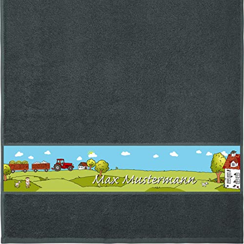 Manutextur Handtuch mit Namen - Motiv Kinder - Bauernhof - viele Farben & Motive - personalisiert - anthrazit - Größe 50x100 cm - persönliches Geschenk von Manutextur