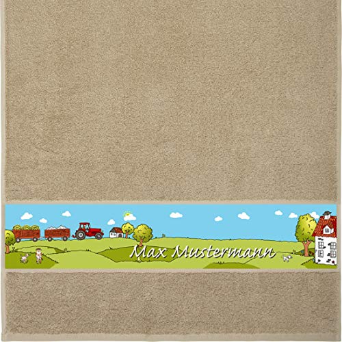 Manutextur Handtuch mit Namen - Motiv Kinder - Bauernhof - viele Farben & Motive - personalisiert - beige - Größe 50x100 cm - persönliches Geschenk von Manutextur