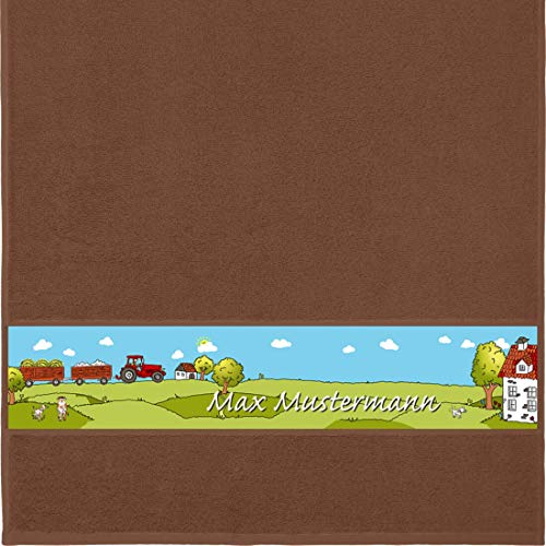 Manutextur Handtuch mit Namen - Motiv Kinder - Bauernhof - viele Farben & Motive - personalisiert - braun - Größe 50x100 cm - persönliches Geschenk von Manutextur