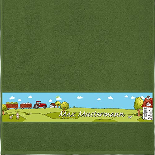 Manutextur Handtuch mit Namen - Motiv Kinder - Bauernhof - viele Farben & Motive - personalisiert - dunkelgrün - Größe 50x100 cm - persönliches Geschenk von Manutextur
