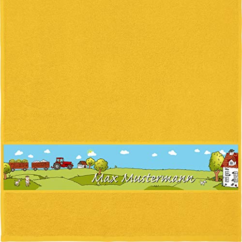 Manutextur Handtuch mit Namen - Motiv Kinder - Bauernhof - viele Farben & Motive - personalisiert - gelb - Größe 50x100 cm - persönliches Geschenk von Manutextur