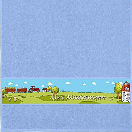 Manutextur Handtuch mit Namen - Motiv Kinder - Bauernhof - viele Farben & Motive - personalisiert - hellblau - Größe 50x100 cm - persönliches Geschenk von Manutextur