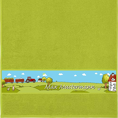 Manutextur Handtuch mit Namen - Motiv Kinder - Bauernhof - viele Farben & Motive - personalisiert - hellgrün - Größe 50x100 cm - persönliches Geschenk von Manutextur