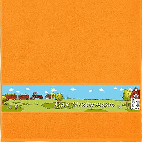 Manutextur Handtuch mit Namen - Motiv Kinder - Bauernhof - viele Farben & Motive - personalisiert - orange - Größe 50x100 cm - persönliches Geschenk von Manutextur