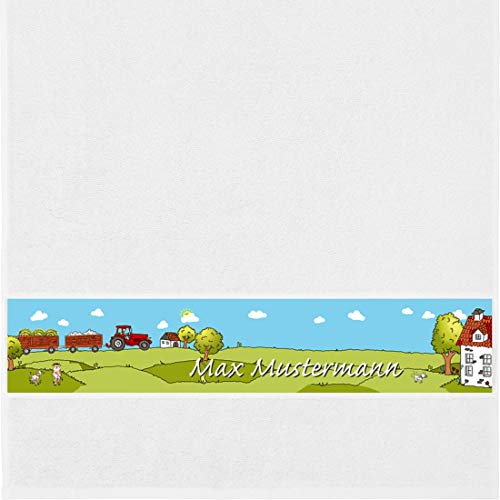 Manutextur Handtuch mit Namen - Motiv Kinder - Bauernhof - viele Farben & Motive - personalisiert - weiß - Größe 50x100 cm - persönliches Geschenk von Manutextur