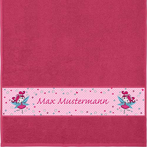 Manutextur Handtuch mit Namen - Motiv Kinder - Fee - viele Farben & Motive - personalisiert - Fuchsia - Größe 50x100 cm - persönliches Geschenk von Manutextur