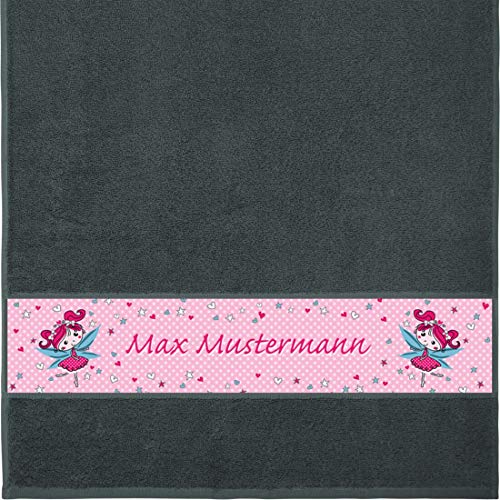 Manutextur Handtuch mit Namen - Motiv Kinder - Fee - viele Farben & Motive - personalisiert - anthrazit - Größe 50x100 cm - persönliches Geschenk von Manutextur