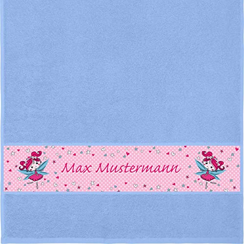 Manutextur Handtuch mit Namen - Motiv Kinder - Fee - viele Farben & Motive - personalisiert - hellblau - Größe 50x100 cm - persönliches Geschenk von Manutextur