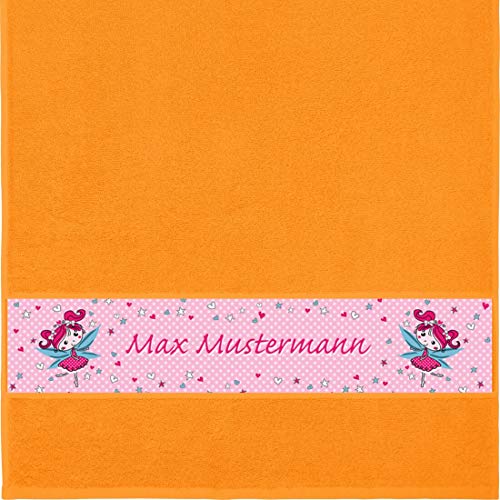 Manutextur Handtuch mit Namen - Motiv Kinder - Fee - viele Farben & Motive - personalisiert - orange - Größe 50x100 cm - persönliches Geschenk von Manutextur