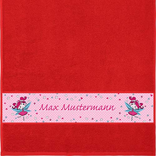 Manutextur Handtuch mit Namen - Motiv Kinder - Fee - viele Farben & Motive - personalisiert - rot - Größe 50x100 cm - persönliches Geschenk von Manutextur