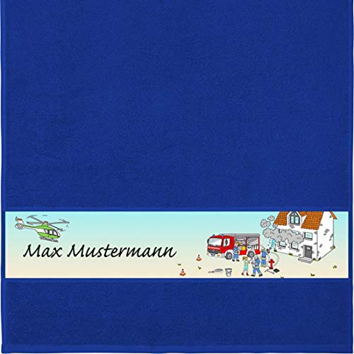 Manutextur Handtuch mit Namen - Motiv Kinder - Feuerwehr - viele Farben & Motive - personalisiert - Royalblau - Größe 50x100 cm - persönliches Geschenk von Manutextur