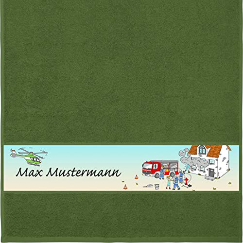 Manutextur Handtuch mit Namen - Motiv Kinder - Feuerwehr - viele Farben & Motive - personalisiert - dunkelgrün - Größe 50x100 cm - persönliches Geschenk von Manutextur