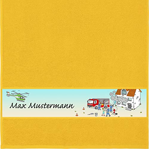 Manutextur Handtuch mit Namen - Motiv Kinder - Feuerwehr - viele Farben & Motive - personalisiert - gelb - Größe 50x100 cm - persönliches Geschenk von Manutextur