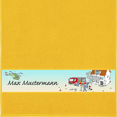 Manutextur Handtuch mit Namen - Motiv Kinder - Feuerwehr - viele Farben & Motive - personalisiert - gelb - Größe 50x100 cm - persönliches Geschenk von Manutextur