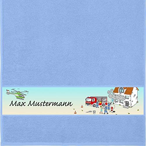 Manutextur Handtuch mit Namen - Motiv Kinder - Feuerwehr - viele Farben & Motive - personalisiert - hellblau - Größe 50x100 cm - persönliches Geschenk von Manutextur