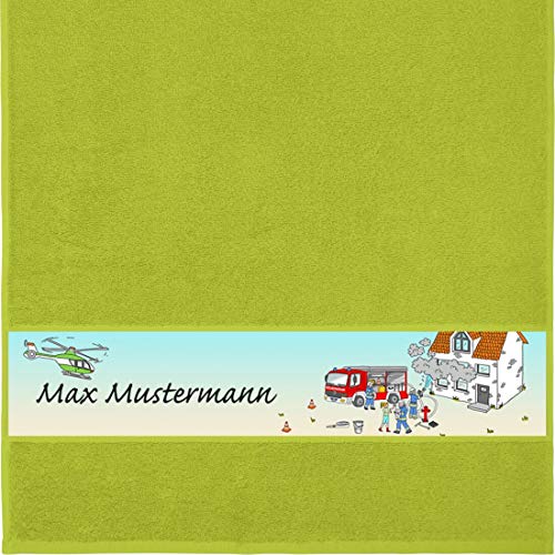 Manutextur Handtuch mit Namen - Motiv Kinder - Feuerwehr - viele Farben & Motive - personalisiert - hellgrün - Größe 50x100 cm - persönliches Geschenk von Manutextur