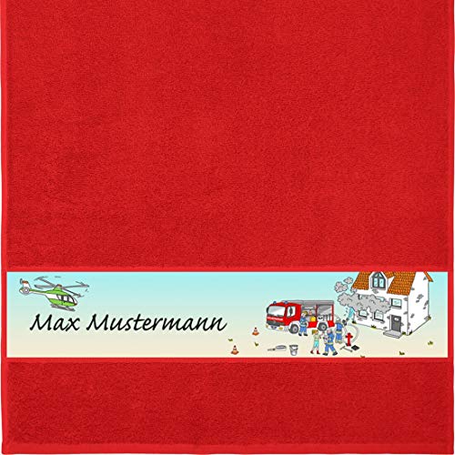 Manutextur Handtuch mit Namen - Motiv Kinder - Feuerwehr - viele Farben & Motive - personalisiert - rot - Größe 50x100 cm - persönliches Geschenk von Manutextur