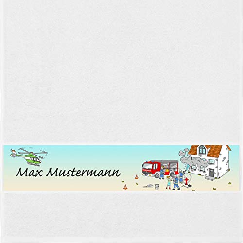 Manutextur Handtuch mit Namen - Motiv Kinder - Feuerwehr - viele Farben & Motive - personalisiert - weiß - Größe 50x100 cm - persönliches Geschenk von Manutextur
