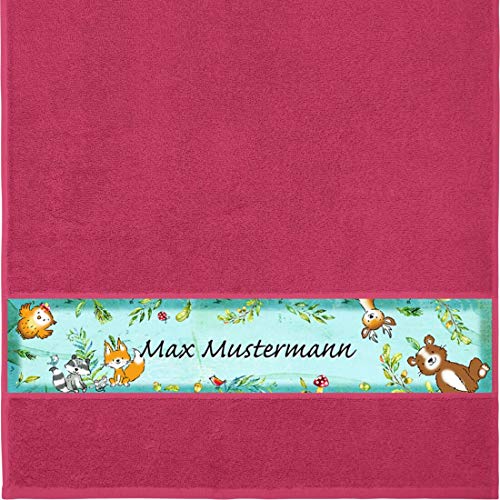 Manutextur Handtuch mit Namen - Motiv Kinder - Wald - viele Farben & Motive - personalisiert - Fuchsia - Größe 50x100 cm - persönliches Geschenk von Manutextur