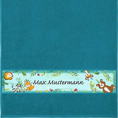 Manutextur Handtuch mit Namen - Motiv Kinder - Wald - viele Farben & Motive - personalisiert - Petrol - Größe 50x100 cm - persönliches Geschenk von Manutextur